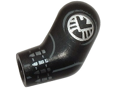 Lego Arm, Left with Silver SHIELD Logo, Cuff and Dark Bluish Gray Circle Pattern / Black