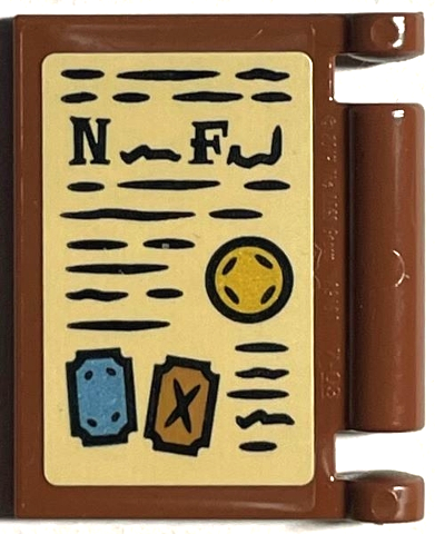Lego Minifigure, Utensil Book Cover with Black Writing, Symbols and Capital Letter N and F on Tan Background Pattern (Sticker) - Set 76402