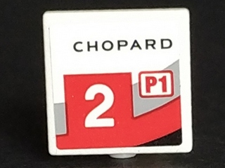 Lego Road Sign 2 x 2 Square with Open O Clip with 'CHOPARD', 'P1' and Number 2 Pattern Model Right Side (Sticker) - Set 75887