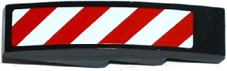 Lego Slope, Curved 4 x 1 with Red and White Danger Stripes Thin Pattern (White Corners) Model Right Side (Sticker) - Set 60075