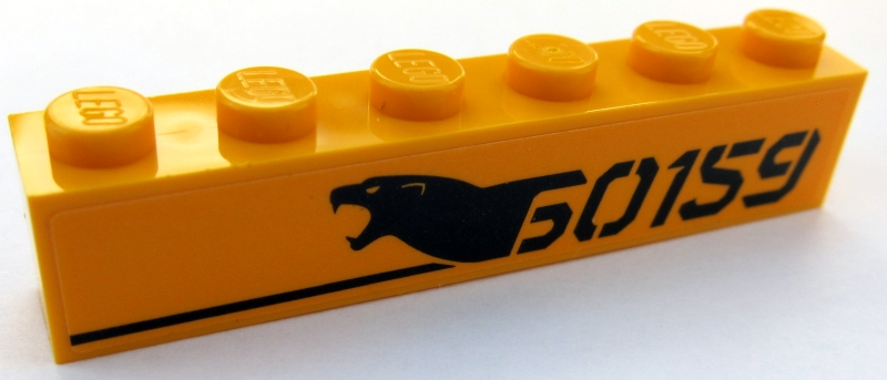Lego Brick 1 x 6 with Black '60159', Panther Head and Black Stripe Pattern Model Left Side (Sticker) - Set 60159 / Bright Light Orange