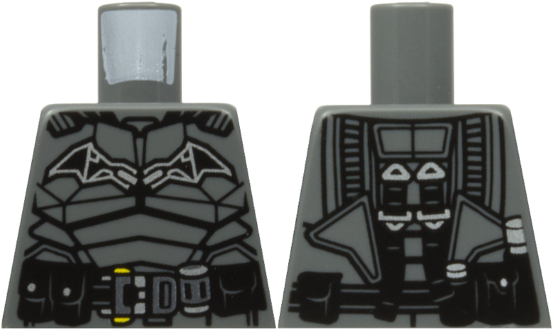 Lego Torso Armor with Black and Silver Batman Logo, Utility Belt with Pouches and Dark Silver Buckle Pattern / Dark Bluish Gray
