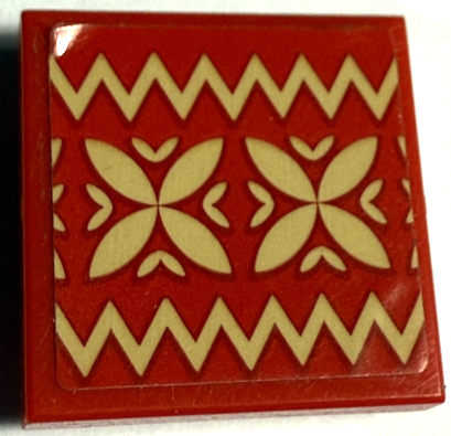 Lego Tile, Modified 2 x 2 Inverted with Tan Zigzags and Geometric Flowers (Sticker) - Set 43183
