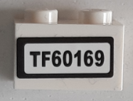 Lego Brick 1 x 2 with 'TF60169' Pattern (Sticker) - Set 60169 / White