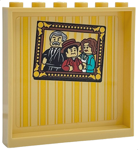 Lego Panel 1 x 6 x 5 with Dursley Family Portrait and Gold Wallpaper Stripes Pattern (Sticker) - Set 76451 / Tan