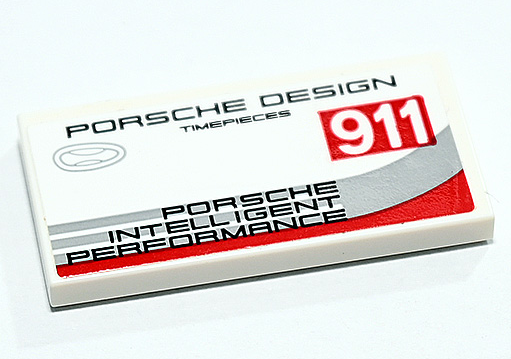 Lego Tile 2 x 4 with '911', 'PORSCHE DESIGN TIMEPIECES' and 'PORSCHE INTELLIGENT PERFORMANCE' Pattern Model Right Side (Sticker) - Set 75888