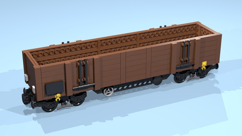 Lego 8-Wheel Open Wagon (SNOT, brown, 6 studs high, 9 studs wide)