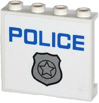Lego Panel 1 x 4 x 3 with Side Supports - Hollow Studs with Silver Police Badge and Blue 'POLICE' Pattern (Sticker) - Set 60043 / White