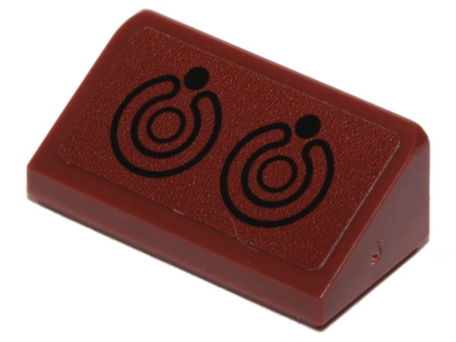 Lego Slope 30 1 x 2 x 2/3 with 2 Black Circles, Open Circles and Dots on Reddish Brown Background Pattern (Sticker) - Set 75254 / Reddish Brown