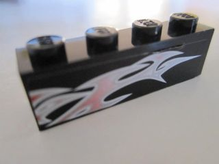Lego Brick 1 x 4 with Silver and Pink Flames on Black Background Pattern Model Left Side (Sticker) - Set 8495