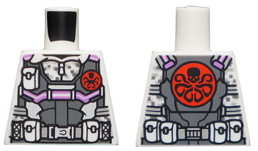 Lego Torso Camouflage With Dark Bluish Gray Jacket with Belt and Pockets and Red Hydra Logo Pattern / White