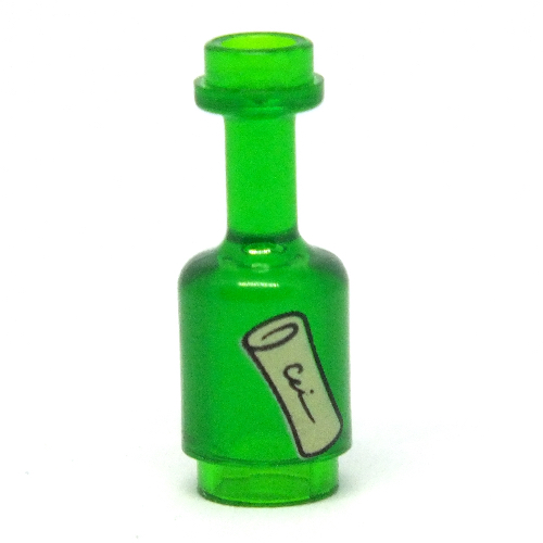 Lego Equipment Bottle with Paper Roll (Message in a Bottle) Print / Trans-Green