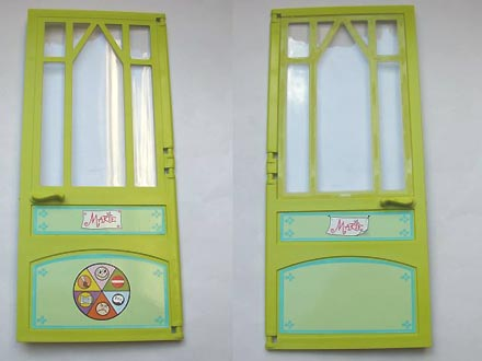 Lego Scala Door 10 x 1 x 18 2/3 Mullioned with Fixed Trans-Clear Glass - Hinges with 'Marie' Pattern on Both Sides (Stickers) - Set 3142