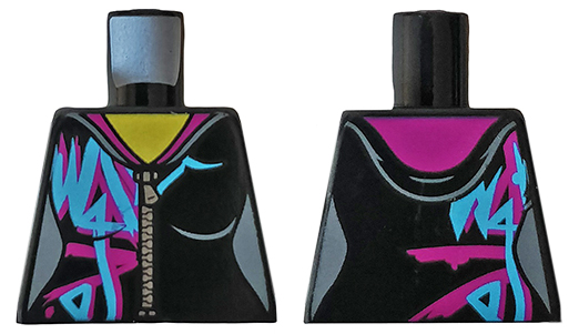 Lego Torso Female Hoodie with Zipper, Magenta and Medium Azure Markings Pattern