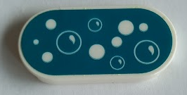 Lego Tile, Round 2 x 4 Oval with Soap Bubbles on Dark Turquoise Background Pattern (Sticker) - Set 41684 / White