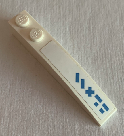 Lego Slope, Curved 6 x 1 with 2 Studs with Medium Blue Stripes, 'X' and Lines Pattern Model Right Side (Sticker) - Set 70616 / White
