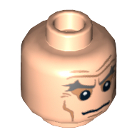 Lego Minifig Head Magneto, Dual Sided, Gray Eyebrows, Wrinkles and Cheek Lines, Frown / Angry Print [Hollow Stud] / Light Nougat