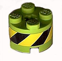 Lego Brick, Round 2 x 2 with Axle Hole with Black and Yellow Danger Stripes Pattern (Sticker) - Set 8968