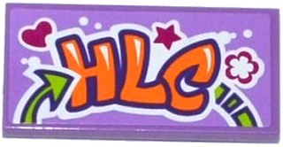 Lego Tile 2 x 4 with Heart, Star, Flower and 'HLC' Graffiti Pattern (Sticker) - Set 41099