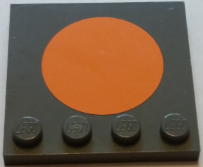 Lego Tile, Modified 4 x 4 with Studs on Edge with Large Orange Circle in Center Pattern (Sticker) - Set 75050