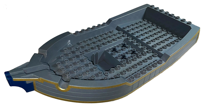 Lego Duplo Boat Hull 12 x 25 Top Section with Gold Trim and Dark Blue Front Print