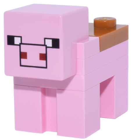 Lego Minecraft Pig with Saddle (2 x 2 Modified Tile, Plain Snout with Black Outline) - Brick Built