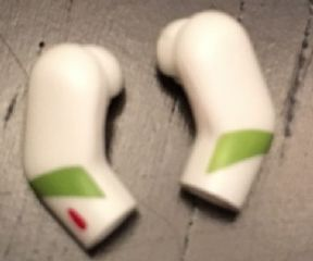 Lego Arm, (Matching Left and Right) Pair with Lime Stripe and Red Mark on Right Pattern / White