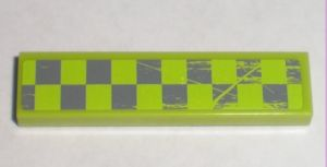 Lego Tile 1 x 4 with Worn Lime Checkered Pattern Model Left Side (Sticker) - Set 8211