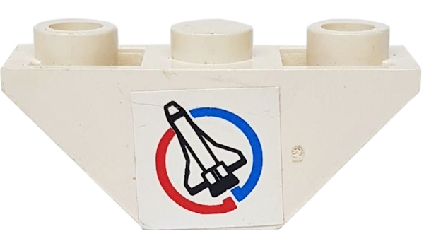 Lego Slope, Inverted 45 3 x 1 Double with Space Shuttle in Blue and Red Circle (Launch Command Logo) Pattern Left (Sticker) - Set 6336