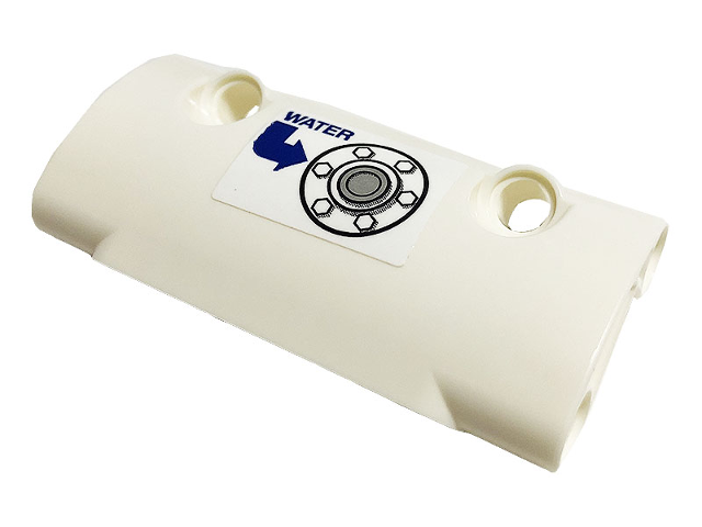Lego Technic, Panel Curved 7 x 3 with 2 Pin Holes through Panel Surface with Tank Filler Cap, Blue 'WATER' and Arrow Pattern (Sticker) - Set 42112 / White