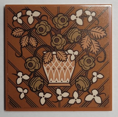 Lego Tile 4 x 4 with Wooden Panel with Plant in Pot and Flowers Pattern (Sticker) - Set 21344 / Dark Orange
