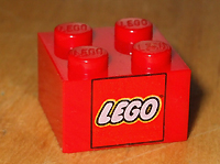 Lego Brick 2 x 2 with Lego Logo in Red Square Pattern