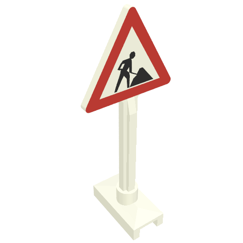 Lego Road Sign Triangle with Roadworks Print - 1 Dirt Pile / White