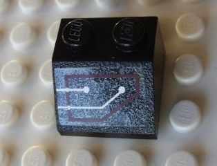 Lego Slope 45 2 x 2 with Silver Circuitry, 1 Line Straight, 1 Line Bent in Red Outline Pattern (Sticker) - Set 7702