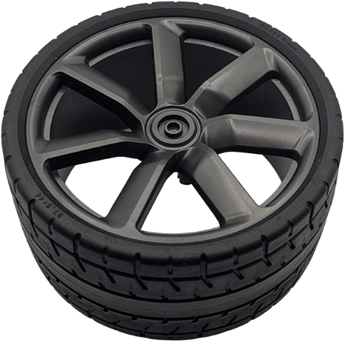 Lego Wheel 75mm D. x 41mm Technic Racing Large, 7 Spokes Model Right Side (Spokes Slanted Right) with Black Tire 87.9 x 44 (7444 / 80279)