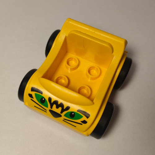 Lego Duplo Car with Silver Wheels and Tiger Face Print / Yellow