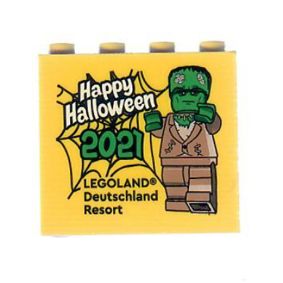 Lego Brick 2 x 4 x 3 with 'LEGOLAND Deutschland Resort Happy Halloween 2021' Print / Yellow