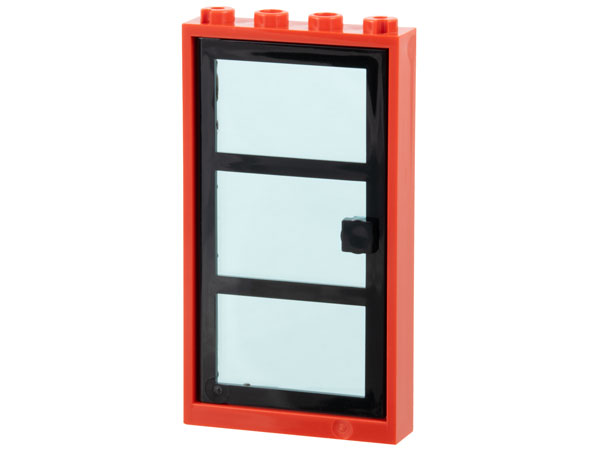 Lego Door, Frame 1 x 4 x 6 with 4 Holes on Top and Bottom with Black Door with 3 Panes and Square Handle with Fixed Trans-Light Blue Glass (30179 / x39c01)