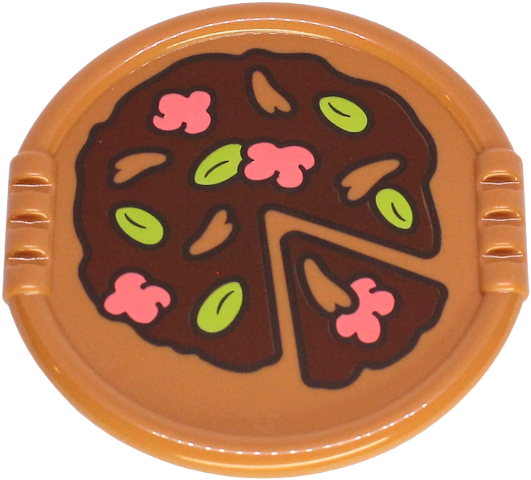 Lego Duplo Utensil Disk with Pizza with Reddish Brown Mud Sauce and Slices, Coral Mushrooms and Lime Olives Pattern