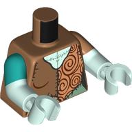 Lego Torso, Dual Molded Arms, Medium Nougat/Nougats/Sand Green Random Stitched Clothes, Light Aqua Chest print, with Dark Turquoise Sleeves Pattern, Light Aqua Arms and Hands / Medium Nougat