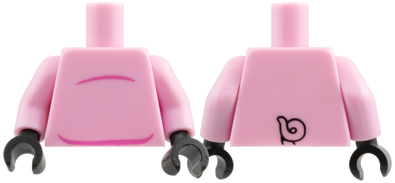Lego Torso Stomach and Pig Tail on Reverse Pattern / Bright Pink Arms / Black Hands