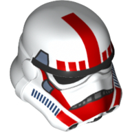 Lego Helmet Stormtrooper, Thick Red Center Stripe on Top, 2 Chin Holes and Sand Blue Trim Print (Imperial Shock Trooper) / White