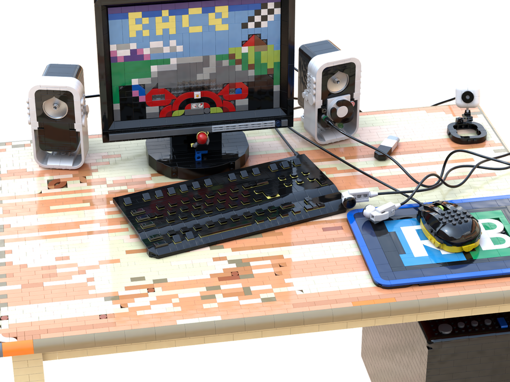 Lego Screen, table, mouse, speaker