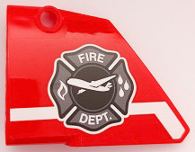 Lego Technic, Panel Fairing #13 Large Short Smooth, Side A with 'FIRE DEPT.', Shield with Airplane and White Stripe Pattern (Sticker) - Set 42068