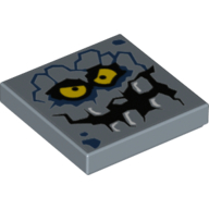 Lego Tile 2 x 2 with Rock Monster Face, Dark Blue Spots and Yellow Eyes Print (Brickster) / Sand Blue