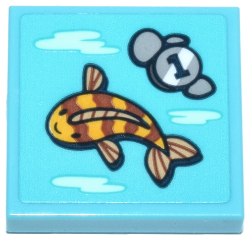 Lego Tile 2 x 2 with Fish, Rocks and Coin with Number 1 Pattern (Sticker) - Set 42670