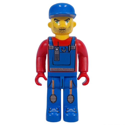 Lego Juniors Midifig, Crewman with Blue Overalls, Red Shirt, Unprinted Cap / [No Color/Any Color]