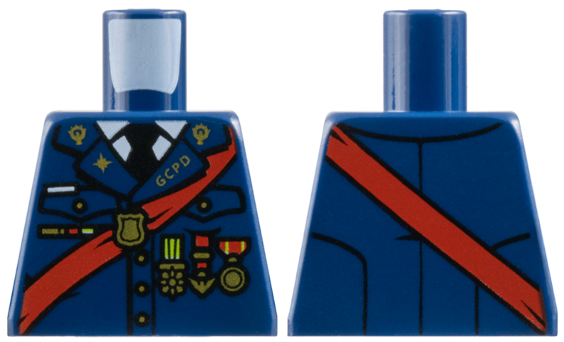 Lego Torso Police Uniform Dress, Red Sash, 'GCPD' and Medals Pattern / Dark Blue