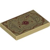 Lego Tile 2 x 3 with Dark Tan One-Eyed Willie's Treasure Map, Dark Red Windrose Print / Tan