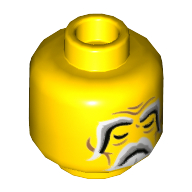Lego Minifig Head Taishang Laojun, White and Light Bluish Gray Bushy Eyebrows and Beard, Closed Eyes and Mouth / Open Eyes and Mouth Print / Yellow